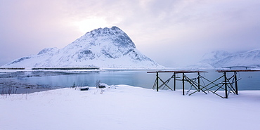 Lofoten in the snow, Lofoten Islands, Nordland, Arctic, Norway, Europe