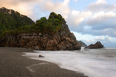 Coastline, Punakaiki at sunset, Paparoa National Park, West Coast, South Island, New Zealand, Pacific