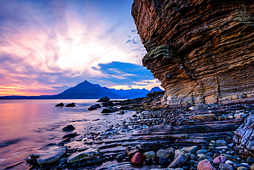 Sunset at Honeycomb Rock, Elgol, Isle of Skye, Inner Hebrides, Scotland, United Kingdom, Europe