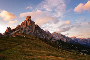 Passo Giau at sunset, Belluno, Dolomites, Italy, Europe