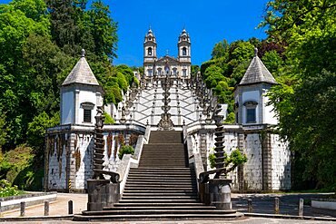 Basilica and famous staircases of Bom Jesus, the Good Jesus, in the city of Braga, in the Minho Region of Portugal, Europe