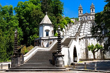 Basilica and famous staircases of Bom Jesus, the Good Jesus, in the city of Braga, in the Minho Region of Portugal, Europe