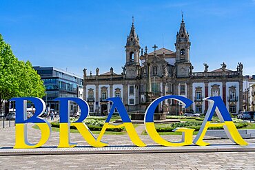 Carlos Amarante square with 18th century Sao Marcos Church, Braga, Minho, Portugal, Europe