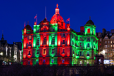 The Mound lit up for Christmas, Edinburgh, Scotland, UK