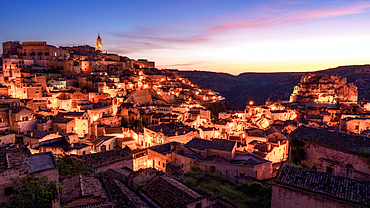 City view of Matera at dawn, Matera, Basilicata, Italy, Europe