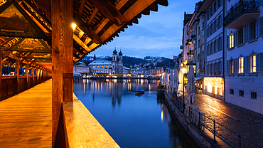 Jesuit Church taken from the Chapel Bridge, Lucerne, Switzerland, Europe