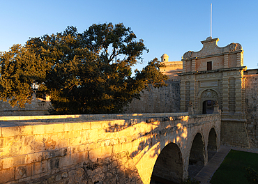 Mdina Gate at sunrise, Mdina, Malta