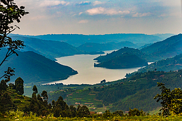 Driving by Lake Bunyonyi in Uganda, East Africa, Africa