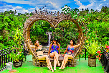 Women posing in front of a beautiful view at the Beji Guwang Hidden Canyon, Sanur, Bali, Indonesia, Southeast Asia, Asia