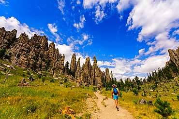 Man hiking the trails and enjoying the sights in the Black Hills of Keystone, South Dakota, United States of America, North America