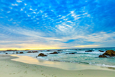 Sunset view of the beach overlooking the ocean, Carmel, California, United States of America, North America