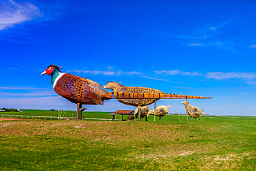 The Enchanted Highway, a collection of large scrap metal sculptures constructed at intervals along a two-lane highway, North Dakota, United States of America, North America