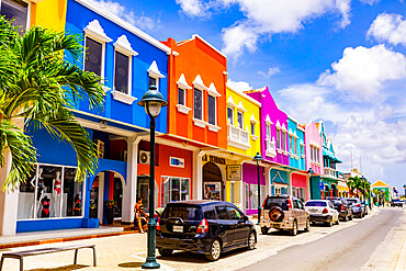 The beautiful colorful buildings in downtown Kralendijk, Bonaire, Netherlands Antilles, Caribbean, Central America