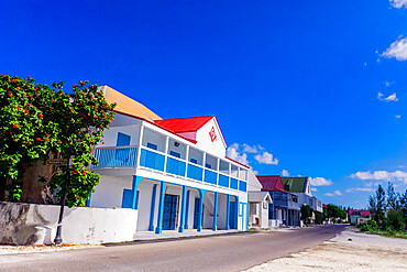 Old Masonic Lodge, one of a colorful collection of buildings in Cockburn Town, Turks and Caicos Islands, Atlantic, Central America