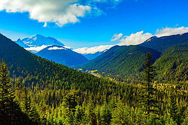 View of Mount Rainier, a stratovolcano in the Cascade Range of the Pacific Northwest, located in Mount Rainier National Park, Washington State, United States of America, North America