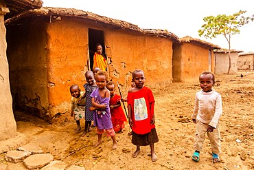 Local children in their home, Maasai Mara, Kenya, East Africa, Africa