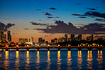 Miami Bridge at night, Miami, Florida, United States of America, North America