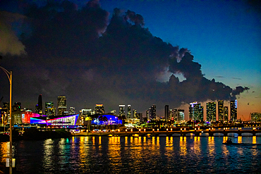 Miami Bridge at night, Miami, Florida, United States of America, North America