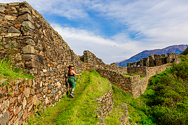 Woman hiking Choquequirao, Peru, South America