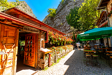 Street view of a restaurant in Matka, Macedonia, Europe