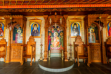 Interior of the Holy Monastery of Varlaam, Meteora, UNESCO World Heritage Site, Thessaly, Greece, Europe