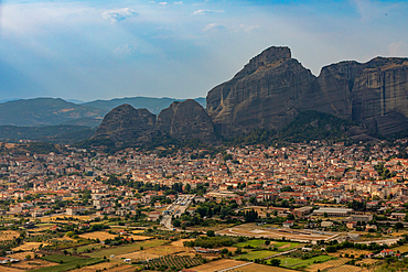 Wide view of the town Kalabaka, Trikala, Thessaly, Greece, Europe