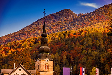 Fall foliage and scenic views in Vrsic Pass, Julian Alps, Slovenia, Europe