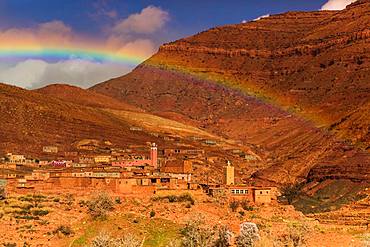 Rainbow across the Dades Gorges, Morocco, North Africa, Africa