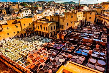 Dyeing vats, Tanneries, Fez, Morocco, North Africa, Africa