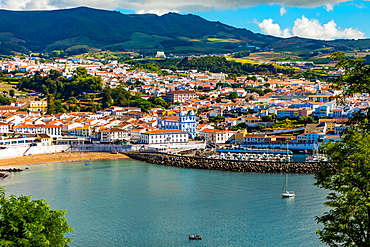 View of houses and buildings in Angra do Heroismo on Terceira Island, part of the Azores Islands, Portugal, Atlantic, Europe