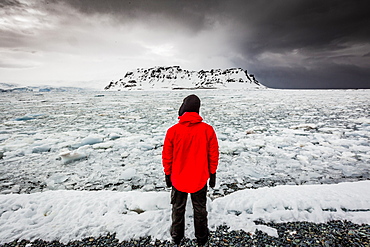 Taking in the view of glaciers in Granite Bay, on mainland Antarctica, Polar Regions