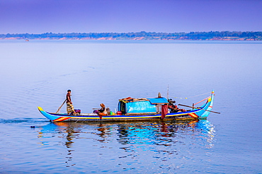 Life along the Mekong River from the Mekong Princess at twilight, Cambodia, Indochina, Southeast Asia, Asia