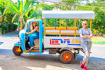 American women tourists on bemo, Vietnam, Indochina, Southeast Asia, Asia