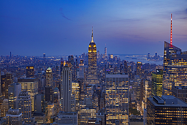 Looking south from the Rockefeller Center's Top of The Rock to the New York City skyline at twilight, New York City, United States of America, North America