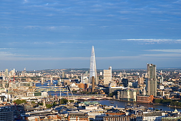 A view of London and the River Thames from the top of Centre Point tower including The Shard, Tate Modern and Tower Bridge, London, England, United Kingdom, Europe