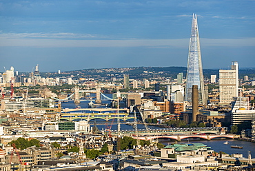 A view of London and the River Thames from the top of Centre Point tower including The Shard, Tate Modern and Tower Bridge, London, England, United Kingdom, Europe