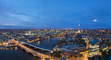 A night-time panoramic view of London and the River Thames from the top of the Southbank Tower showing The Shard and St. Paul's Cathedral, London, England, United Kingdom, Europe