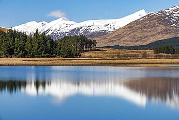 Loch Tulla on the West Highland Way between Bridge of Orchy and Inveroran in the Scottish Highlands, Scotland, United Kingdom, Europe