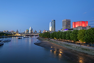 River Thames and London at blue hour, London, England, United Kingdom, Europe