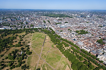 Aerial view of Hyde Park and London, England, United Kingdom, Europe