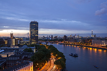 Tilt Shift lens effect image of the River Thames from the top of Riverwalk House, London, England, United Kingdom, Europe