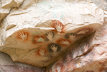 Cueva de las Manos (Cave of Hands), UNESCO World Heritage Site, a cave or series of caves located in the province of Santa Cruz, 163 km south of the town of Perito Moreno, Patagonia, Argentina, South America