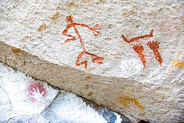 A stick figure cave painting at Cueva de las Mano (Cave of Hands), UNESCO World Heritage Site, Patagonia, Argentina, South America