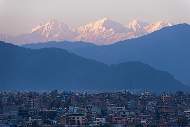 Kathmandu and Ganesh Himal range seen from Sanepa, Nepal, Himalayas, Asia