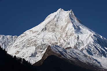 At 8156m, Manaslu is the eighth highest mountain in the world, and a magnificent sight, Nepal, Himalayas, Asia