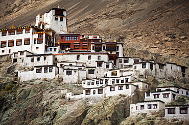 Monasteries in Ladakh are often perched on hilltops or rocky outcrops, Diskit, Nubra Valley, Ladakh, India, Asia