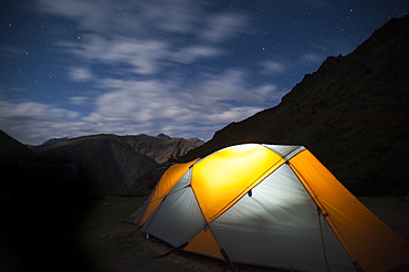 Camped under the stars during the Hidden Valleys trek, Ladakh, India, Asia