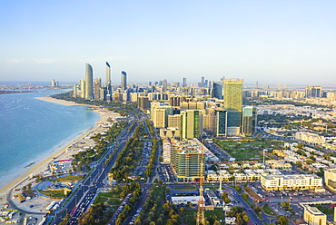 Skyline and Corniche, Al Markaziyah district, Abu Dhabi, United Arab Emirates, Middle East