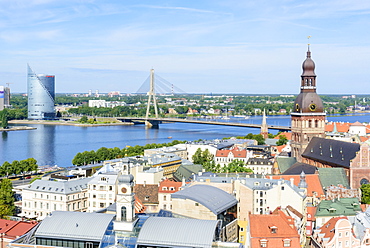 Vansu Bridge, Riga Cathedral, view from St. Peter's Church, Riga, Latvia, Europe