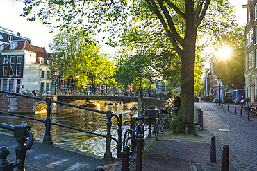 Golden hour light, Brouwersgracht Canal, Amsterdam, North Holland, The Netherlands, Europe